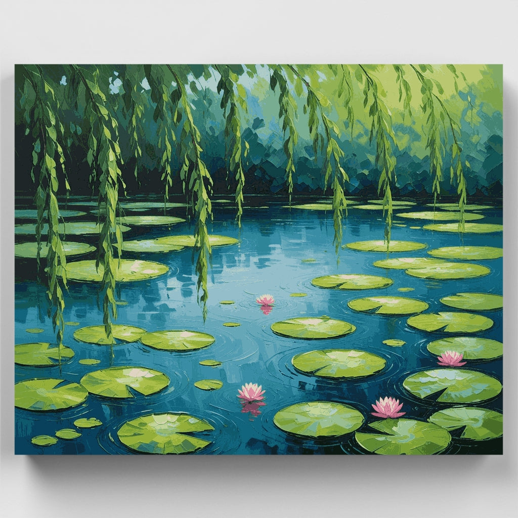 Kit de pintura por números: Estanque sereno con nenúfares — Estándar