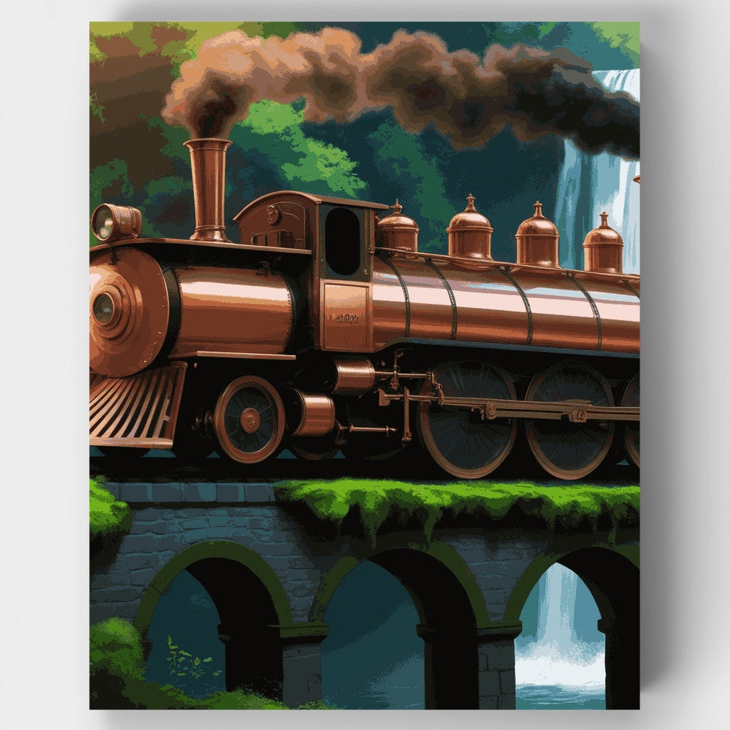 Vintage Steam Locomotive on Bridge - Paint by Numbers Kit