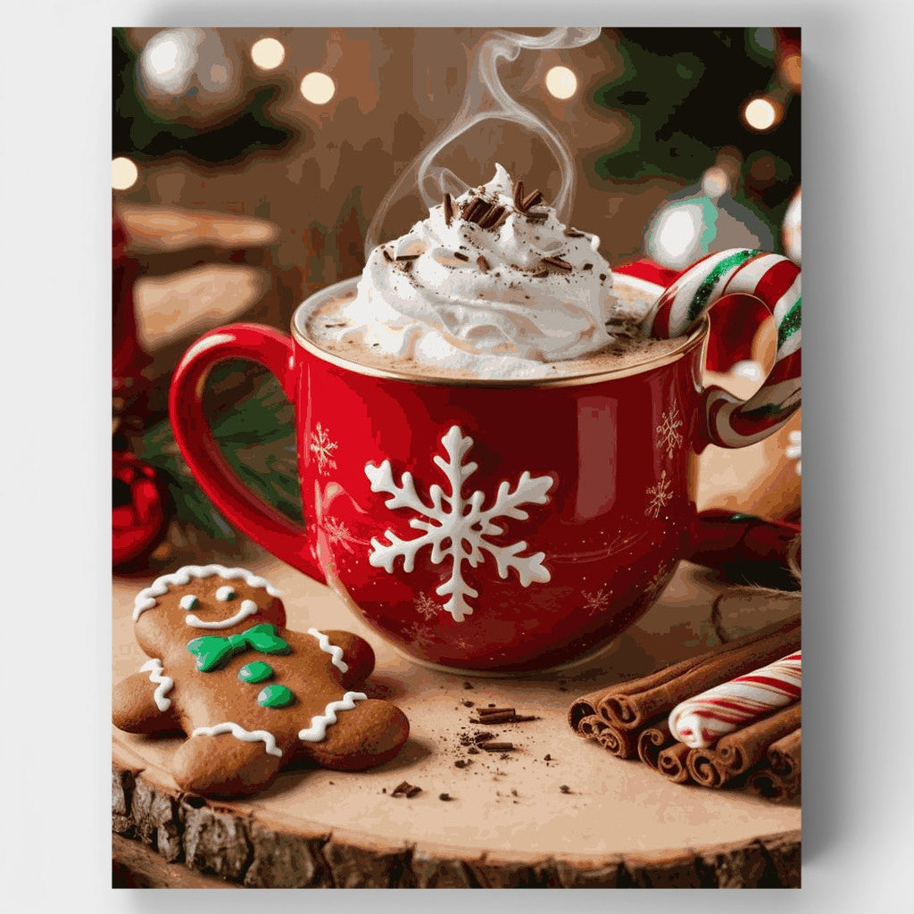 Kit de pintura por números: Chocolate caliente navideño acogedor — Estándar