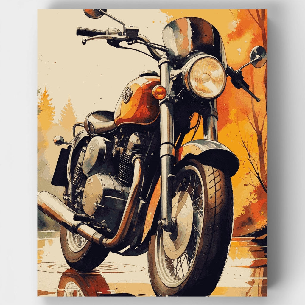 Classic Motorcycle in Autumn Sunset - Paint by Numbers Kit