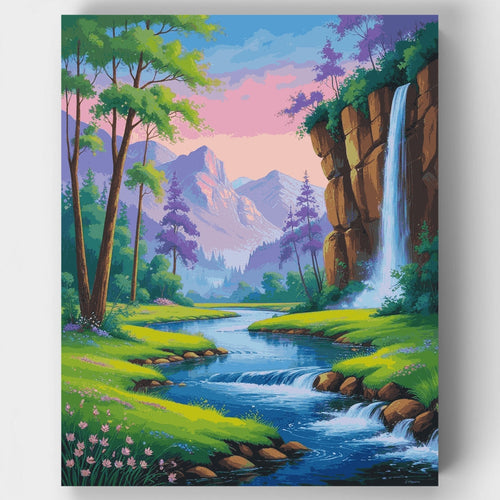 Mountain Waterfall Paradise - Paint by Numbers Kit