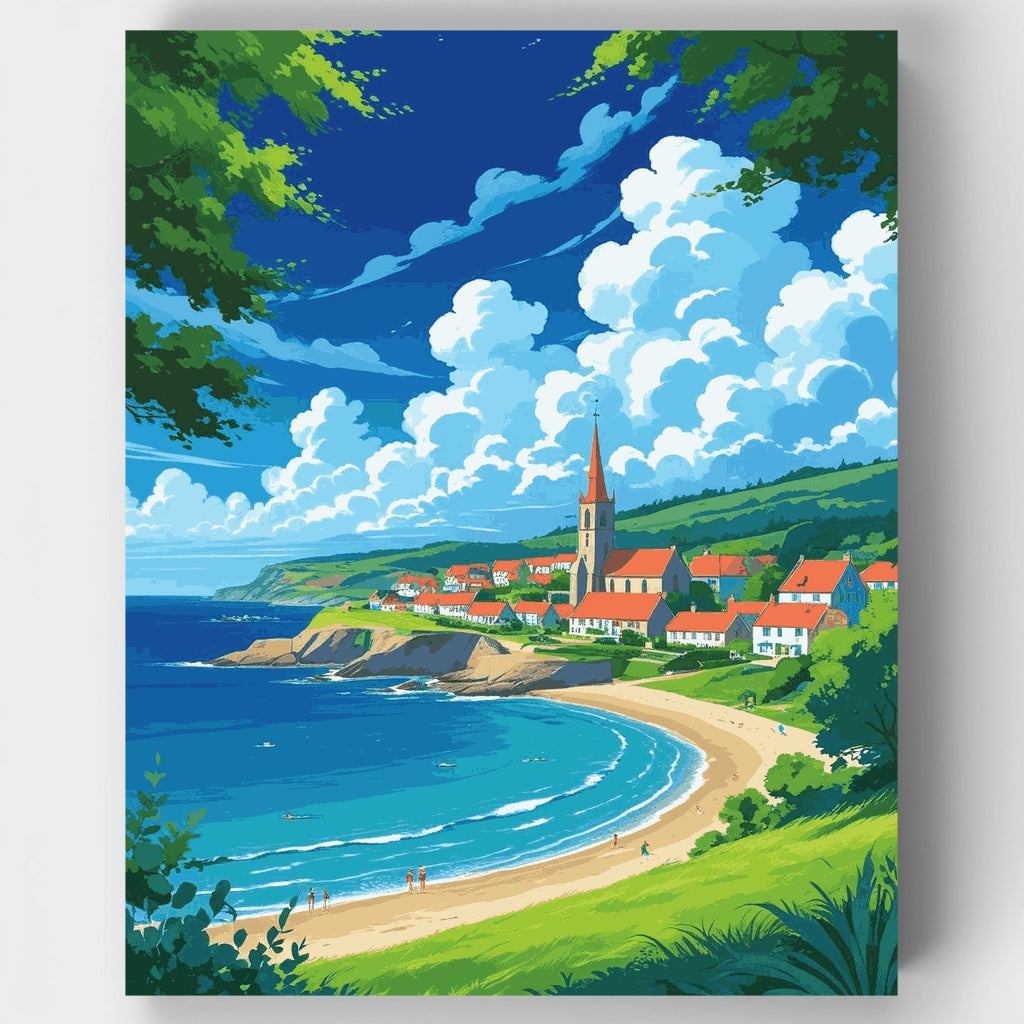 Iglesia en pueblo costero - Kit de pintura por números — Estándar