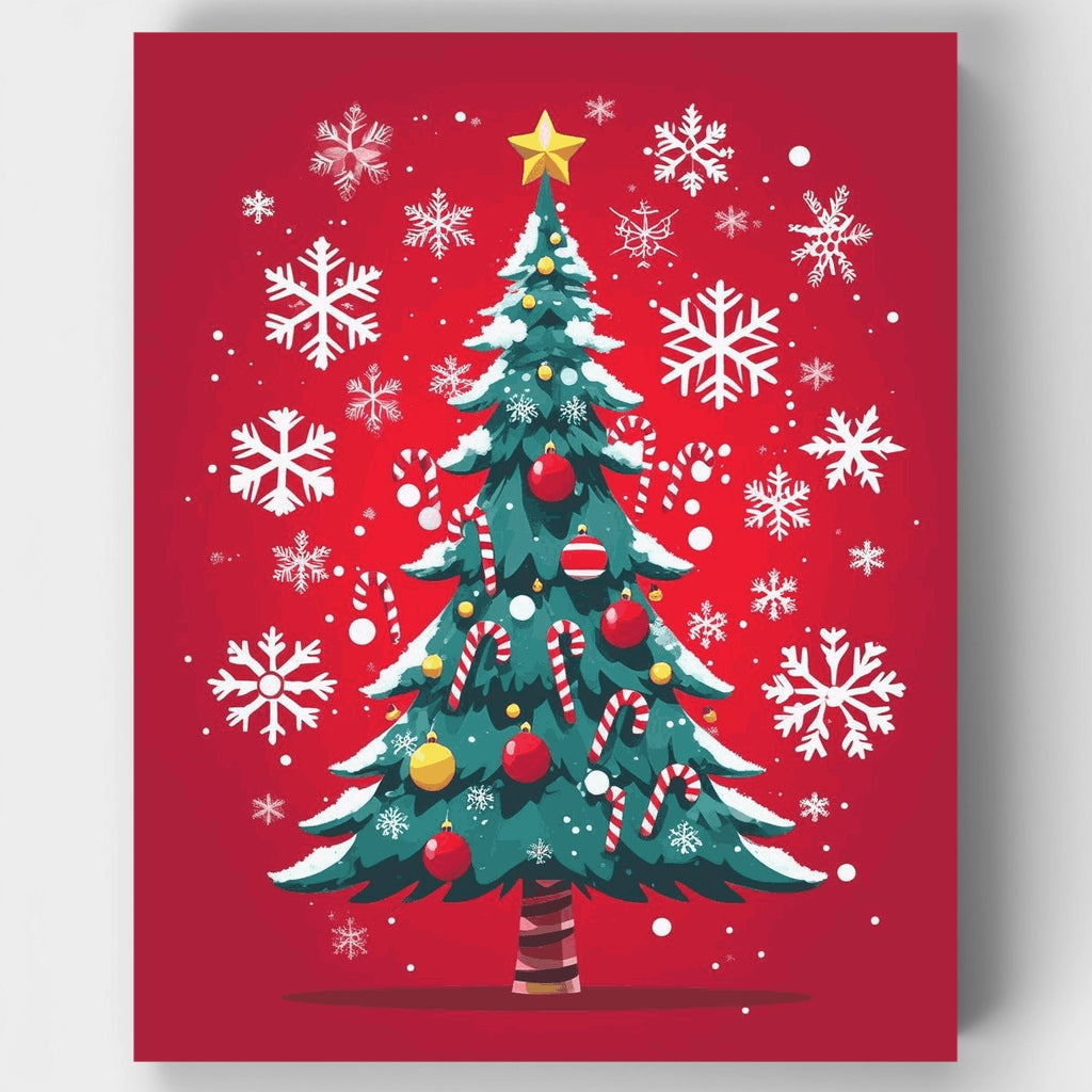 Árbol de Navidad decorado con copos de nieve - Kit de pintura por números — Estándar
