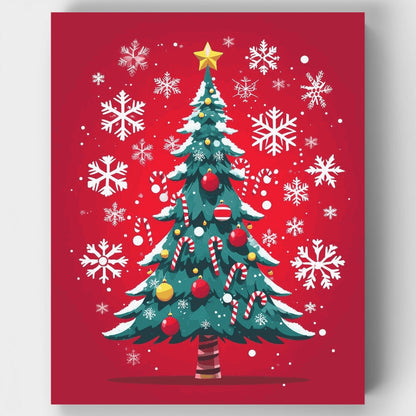 Decorated Christmas Tree with Snowflakes - Paint by Numbers Kit