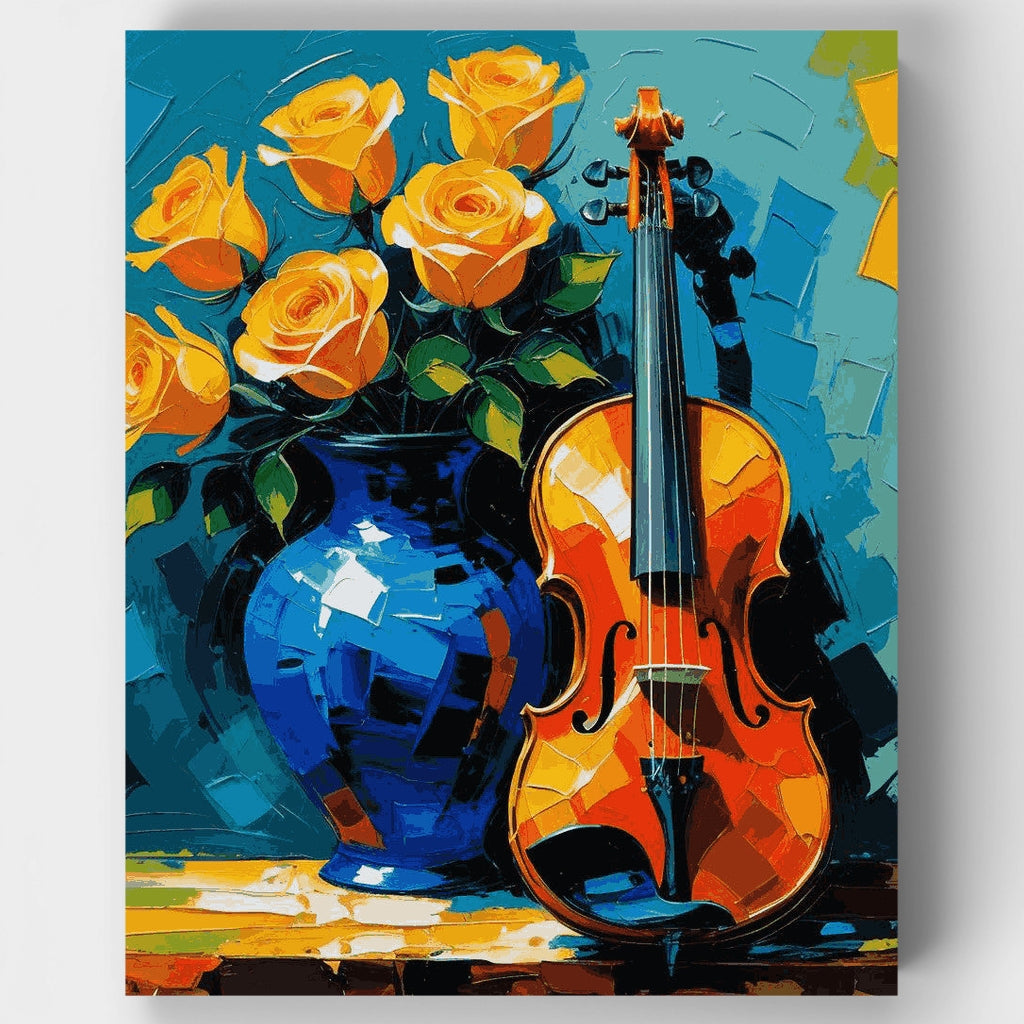 Rosas amarillas y violín - Kit de pintura por números — Estándar