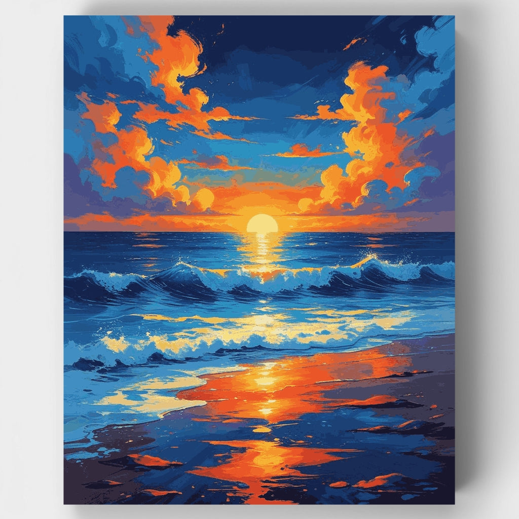 Kit de pintura por números - Paisaje marino al atardecer en el océano — Estándar