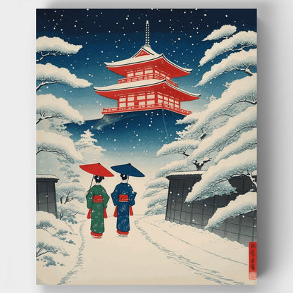 Winter Temple Serenity - Paint by Numbers Kit