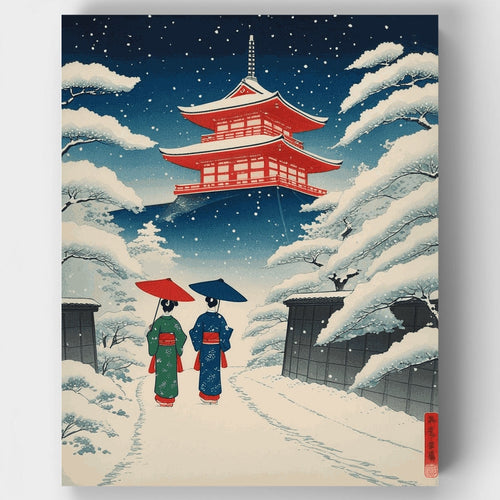 Winter Temple Serenity - Paint by Numbers Kit