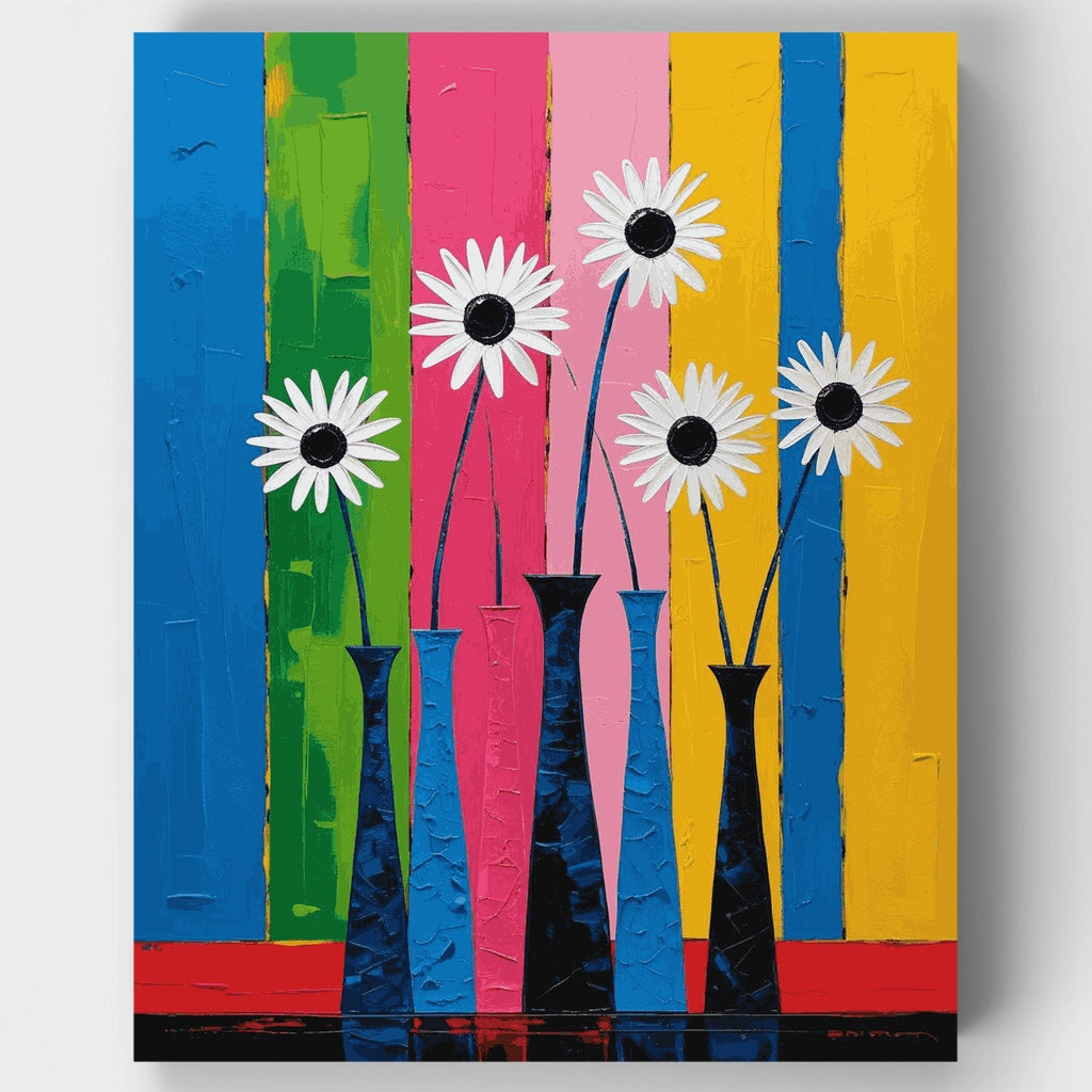 Margaritas coloridas en floreros - Kit de pintura por números — Estándar