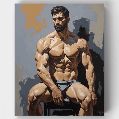 Muscular Bearded Man Portrait - Paint by Numbers Kit
