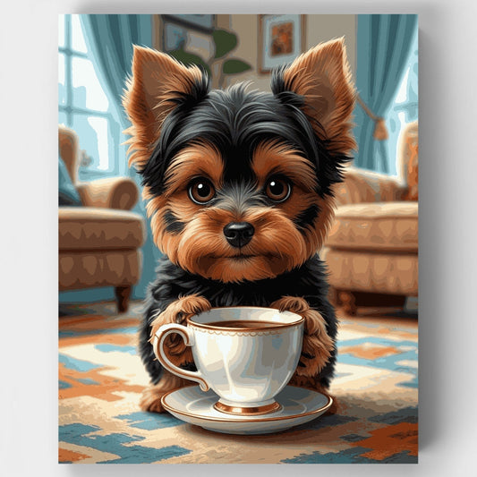 Adorable Yorkshire Terrier with Tea Cup - Paint by Numbers Kit