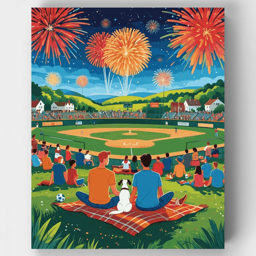 Baseball Stadium Fireworks Celebration - Paint by Numbers Kit