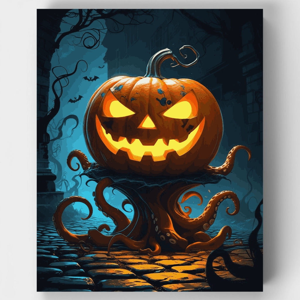 Kit de pintura por números - Monstruo de Halloween de pulpo calabaza — Estándar