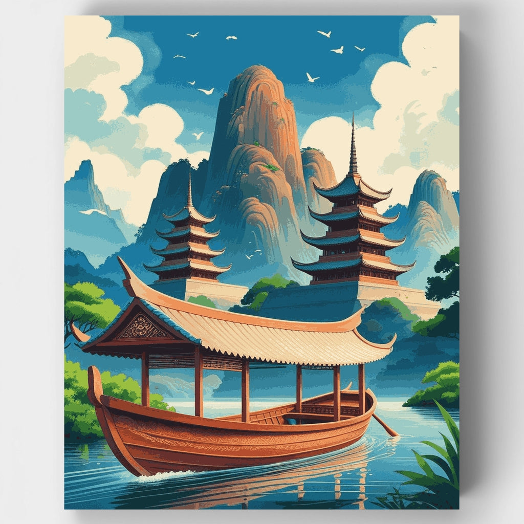 Kit de pintura por números: Viaje en barco por la pagoda china — Estándar