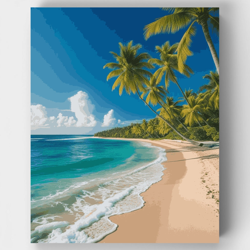 Pristine Tropical Beach with Palm Trees - Paint by Numbers Kit