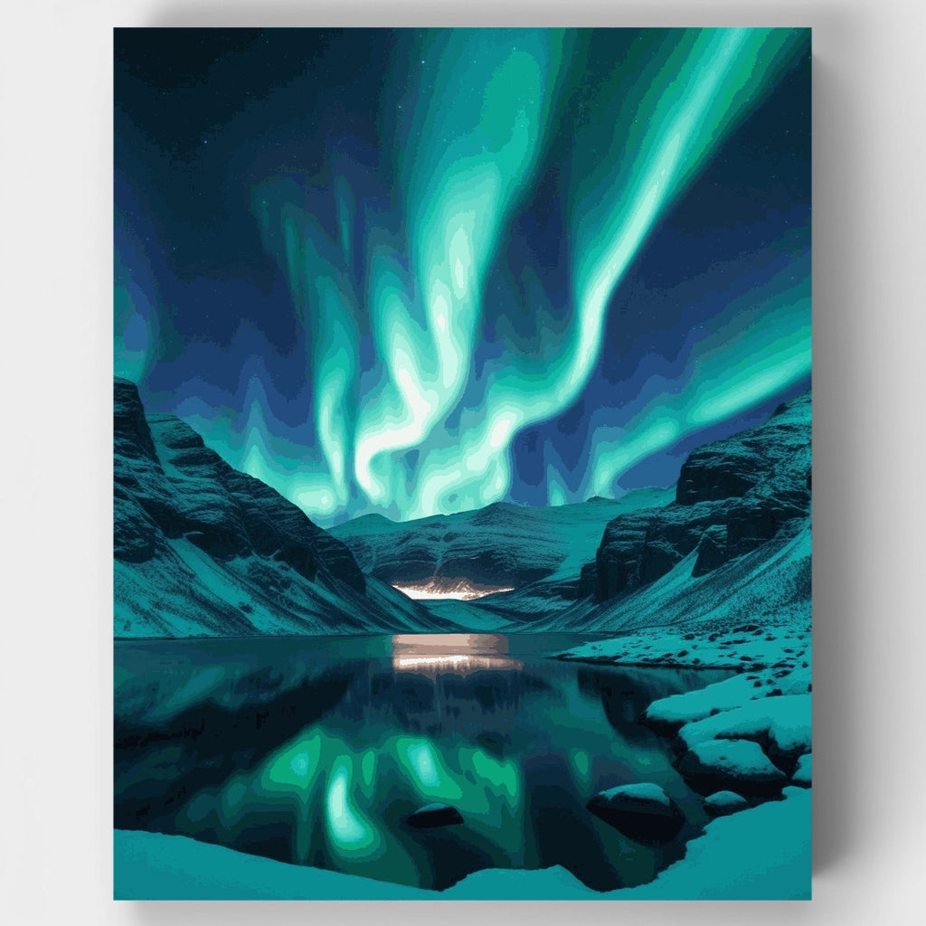 Auroras boreales sobre fiordo helado - Kit de pintura por números — Estándar