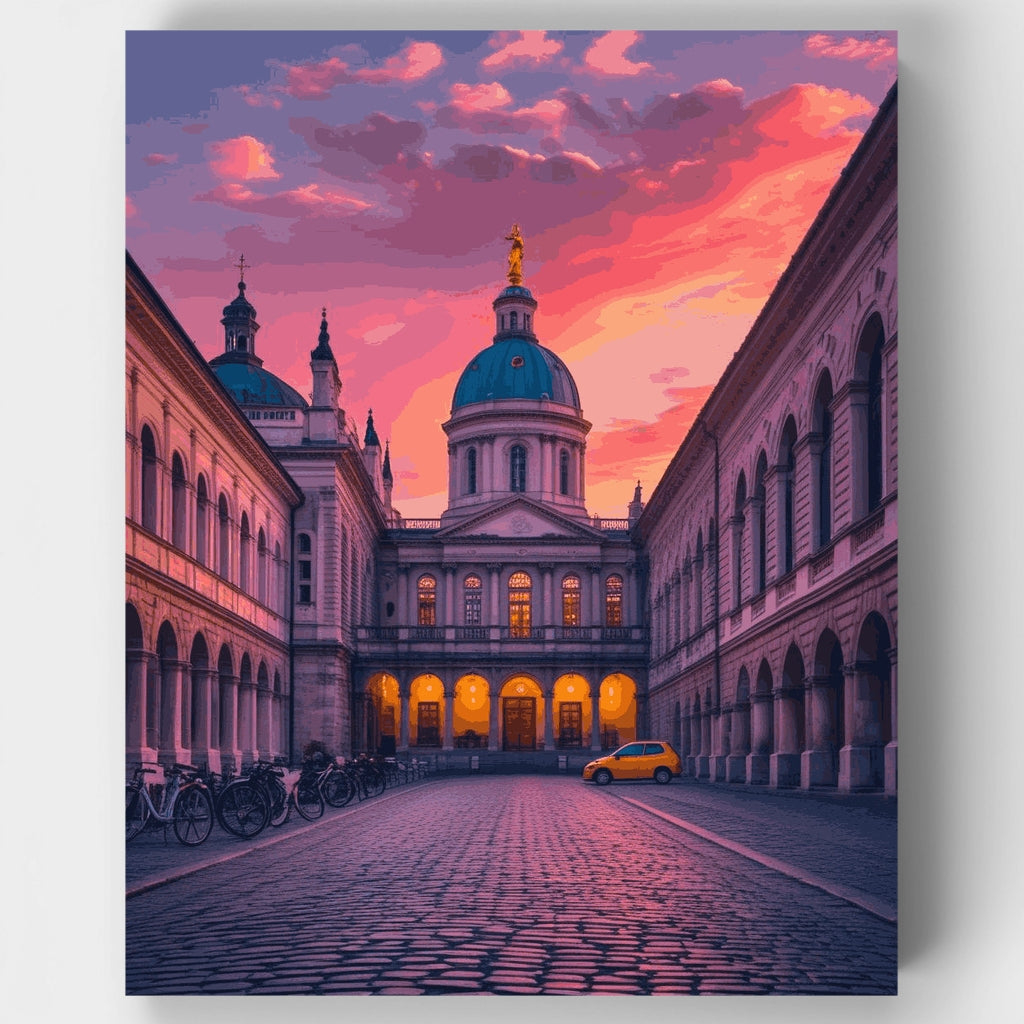Patio europeo al atardecer - Kit de pintura por números — Estándar