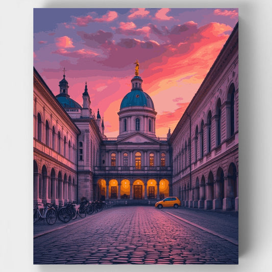 European Courtyard at Sunset - Paint by Numbers Kit