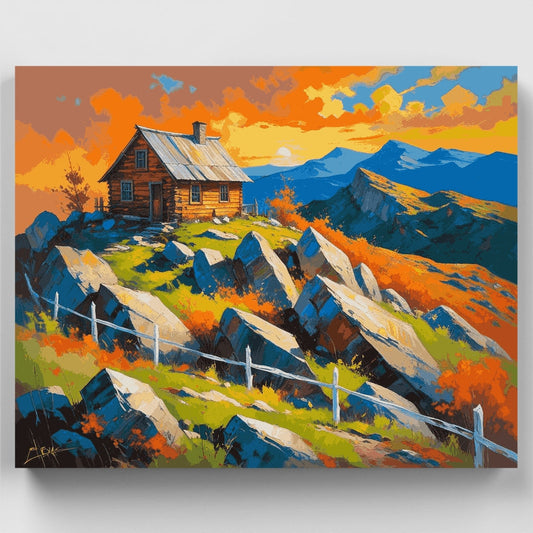 Mountain Cabin Sunset - Paint by Numbers Kit