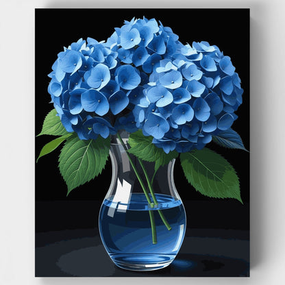 Blue Hydrangeas in Clear Vase - Paint by Numbers Kit