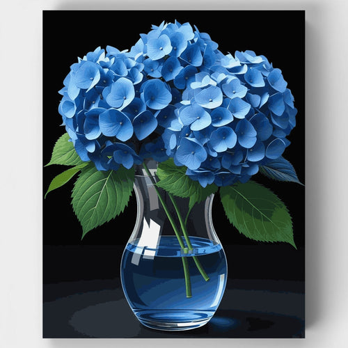 Blue Hydrangeas in Clear Vase - Paint by Numbers Kit