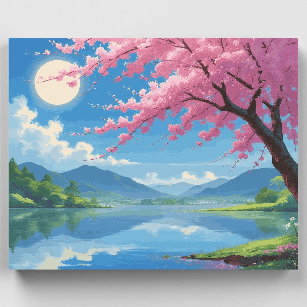 Cherry Blossom Moonlight Lake - Paint by Numbers Kit