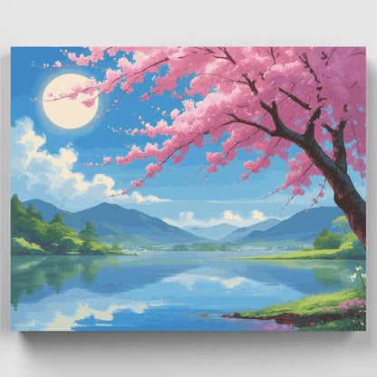 Cherry Blossom Moonlight Lake - Paint by Numbers Kit
