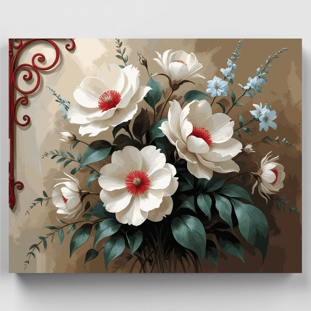 Ramo de magnolias blancas elegantes - Kit de pintura por números — Estándar