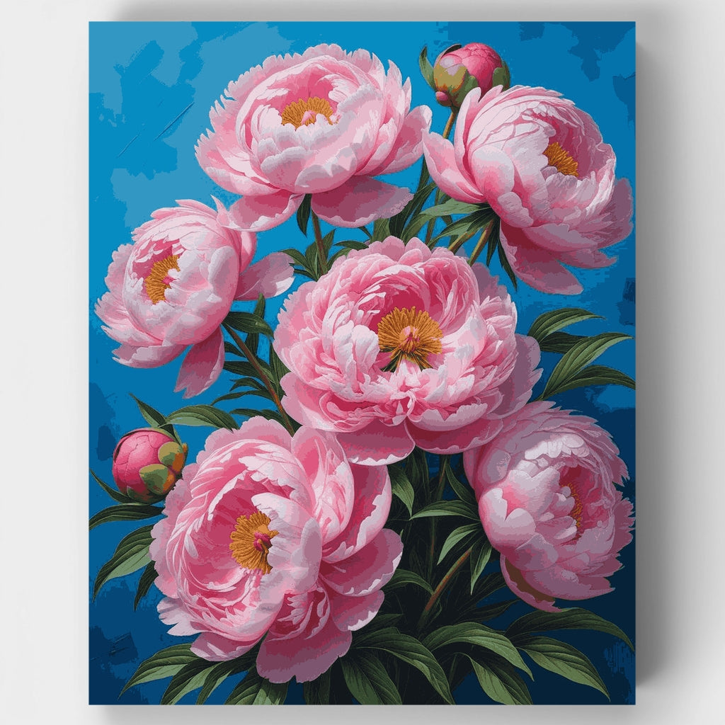 Peonías Rosas Contra el Cielo Azul - Kit de Pintura por Números — Estándar