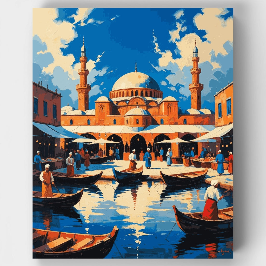 Turkish Mosque Harbor Scene - Paint by Numbers Kit