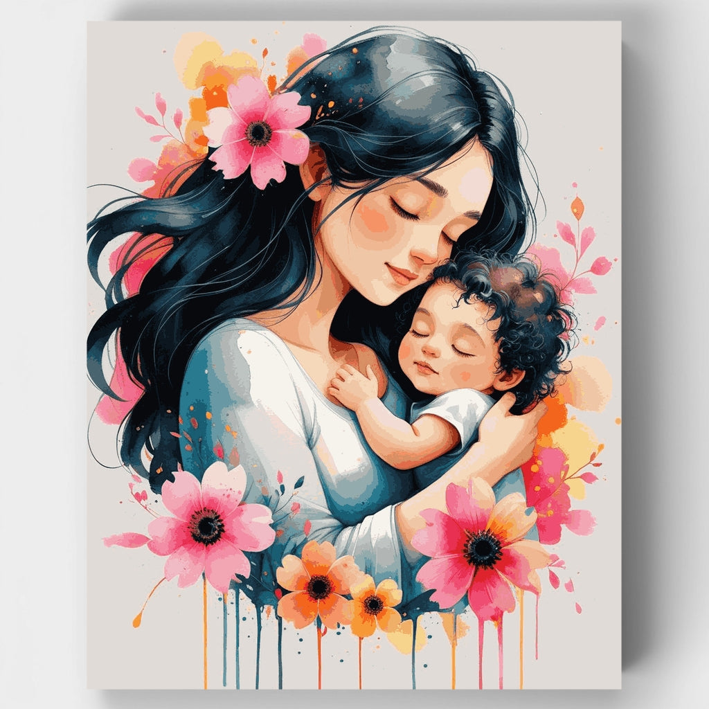 Mother and Baby Watercolor Embrace - Paint by Numbers Kit