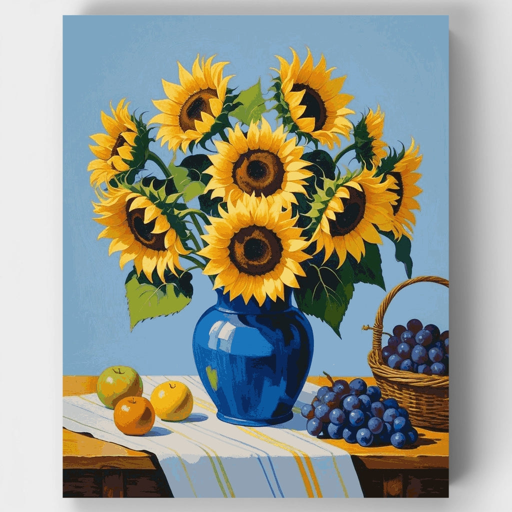 Bodegón de girasoles y frutas - Kit de pintura por números — Estándar