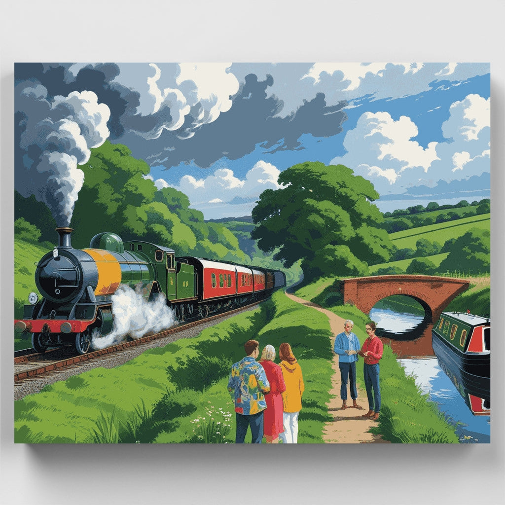 Kit de pintura por números - Tren de vapor junto al canal — Estándar