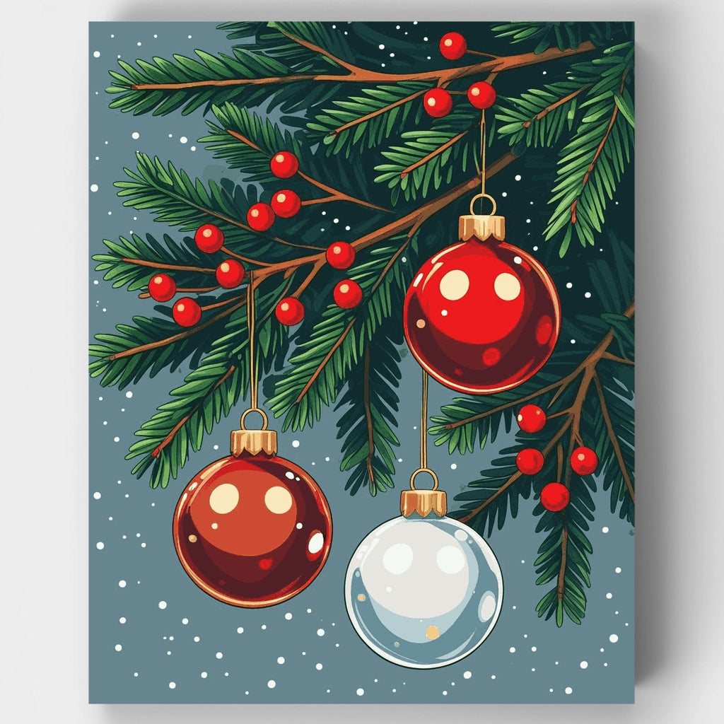 Ramas de pino festivas con adornos - Kit de pintura por números — Estándar