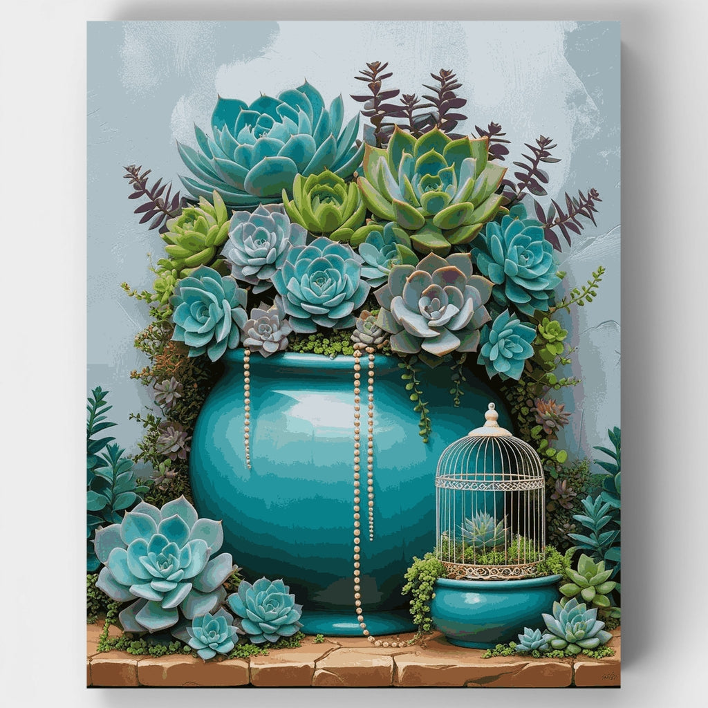 Arreglo de jardín de suculentas turquesas - Kit de pintura por números — Estándar