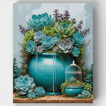 Turquoise Succulent Garden Arrangement - Paint by Numbers Kit