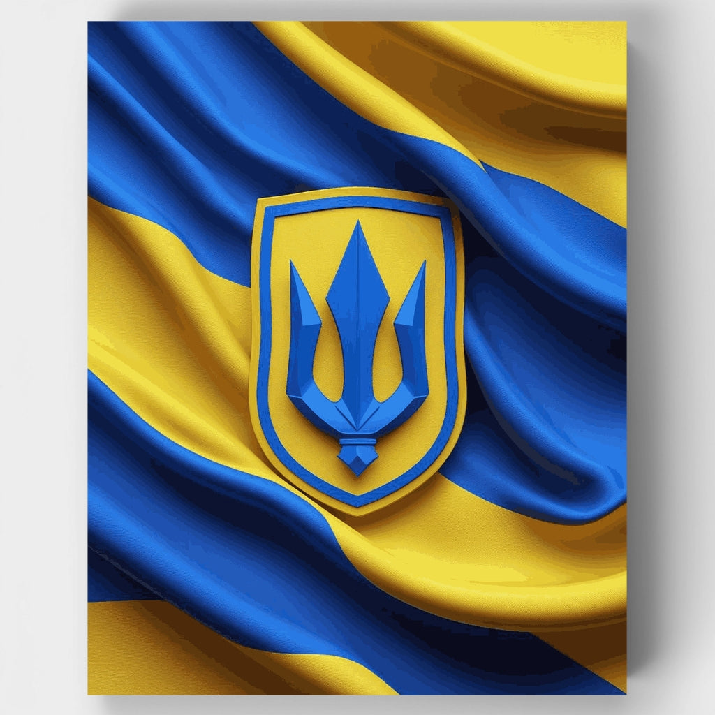 Kit de pintura por números - Bandera de Ucrania con tridente — Estándar