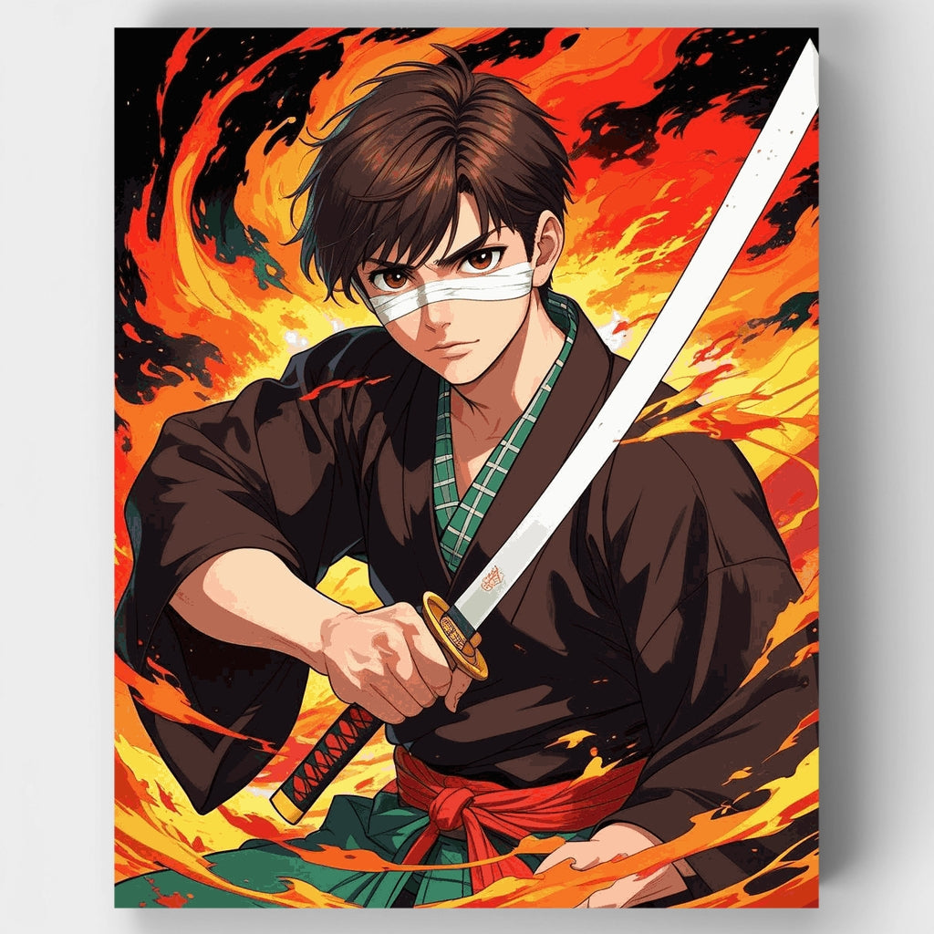 Kit de pintura por números: Guerrero samurái de anime con katana — Estándar