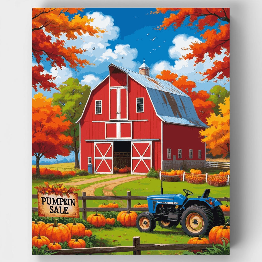Autumn Farm Barn with Pumpkin Patch - Paint by Numbers Kit