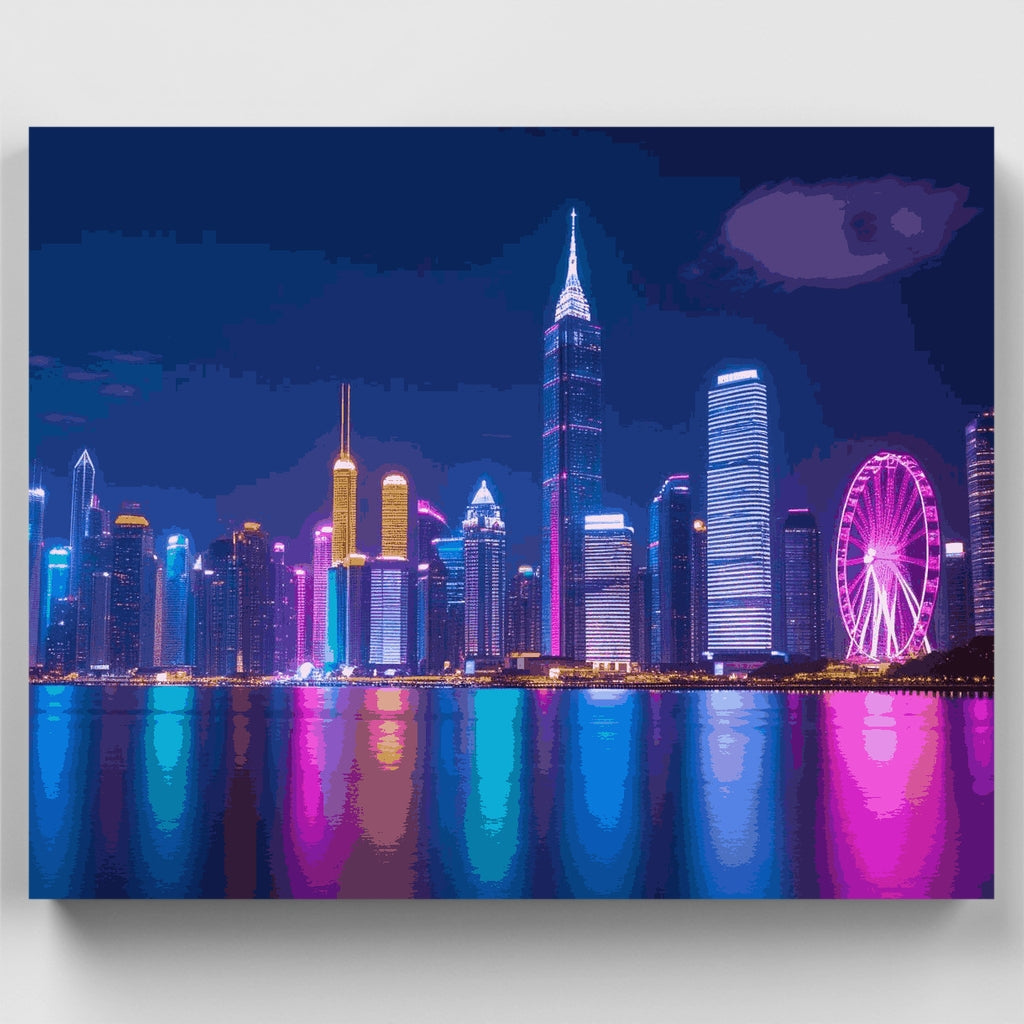 Kit de pintura por números - Paisaje urbano de Neón City de noche — Estándar