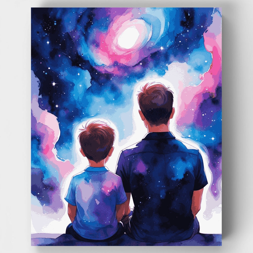 Padre e hijo observando las estrellas - Kit de pintura por números — Estándar