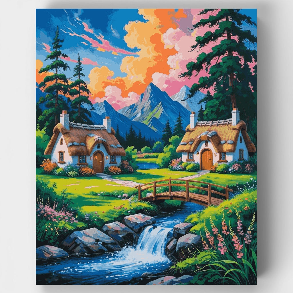 Enchanted Mountain Cottage Village - Paint by Numbers Kit