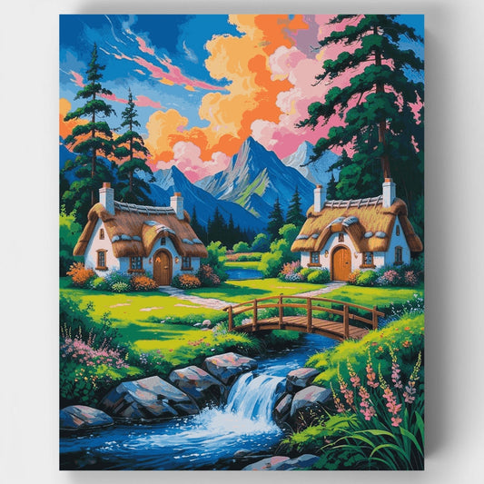 Enchanted Mountain Cottage Village - Paint by Numbers Kit