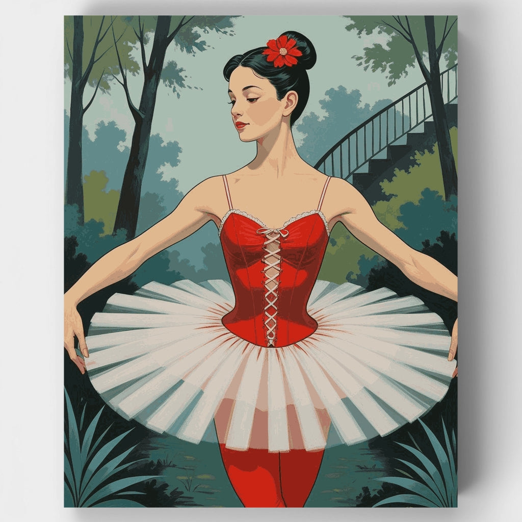 Bailarina elegante con tutú rojo - Kit de pintura por números — Estándar