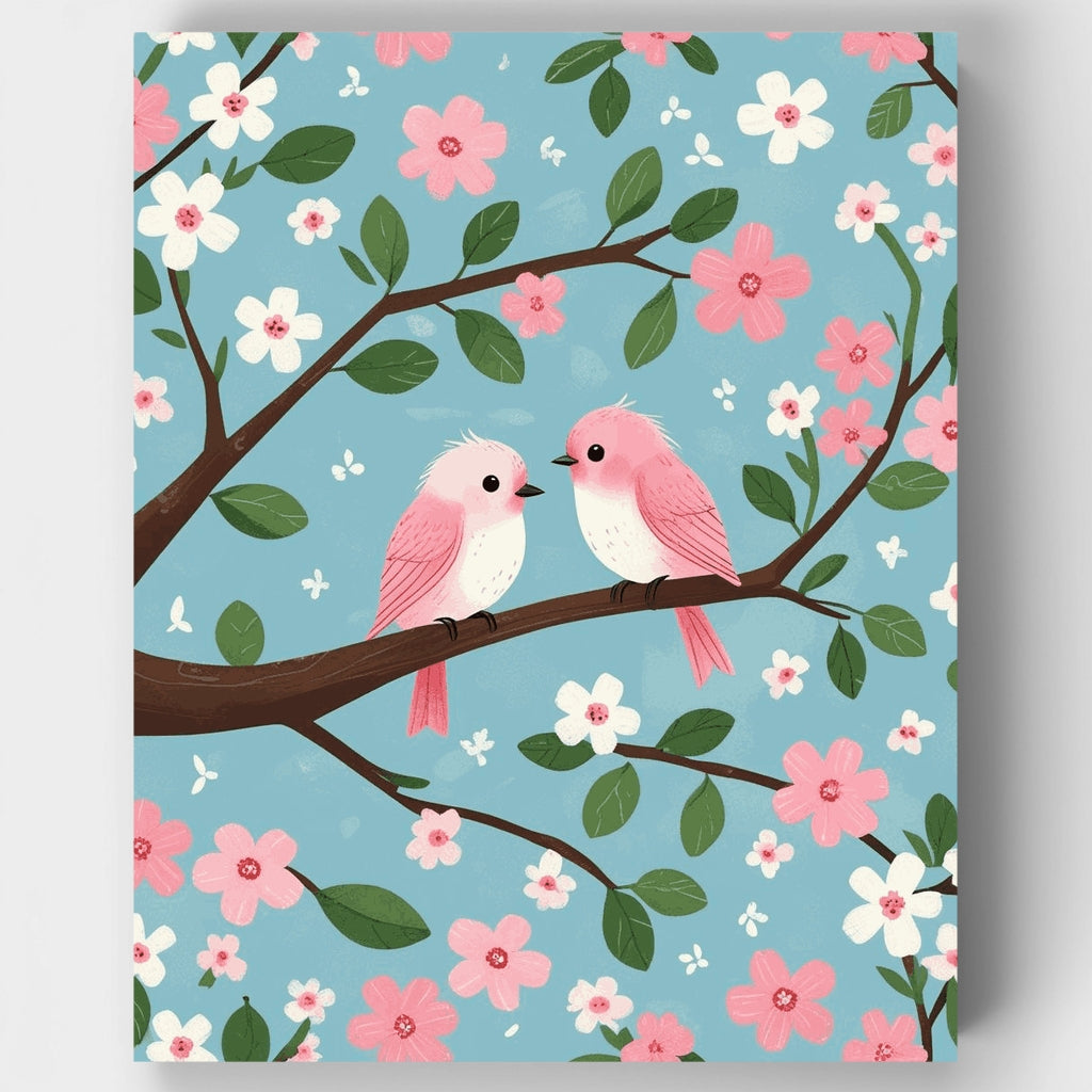 Spring Birds on Cherry Blossom Branch - Paint by Numbers Kit