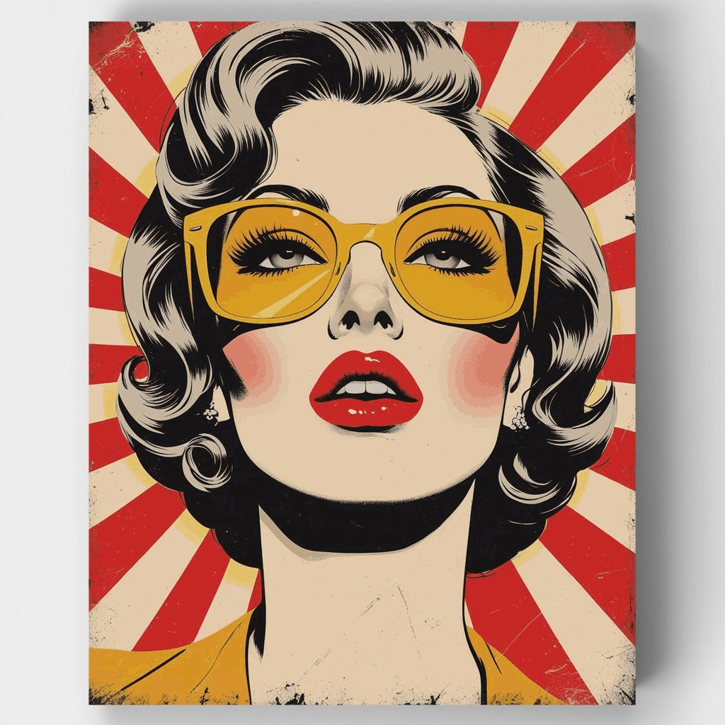 Kit de pintura por números - Mujer de estilo Pop Art retro con gafas de sol — Estándar
