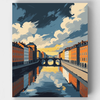 European Canal City at Sunset - Paint by Numbers Kit