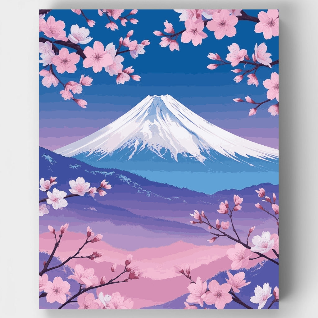Kit de pintura por números - Flores de cerezo en el Monte Fuji — Estándar