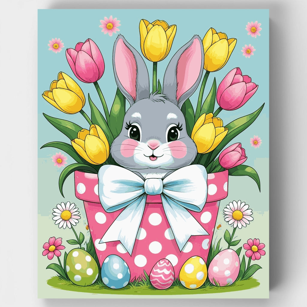 Conejo de Pascua con tulipanes y huevos - Kit de pintura por números — Estándar