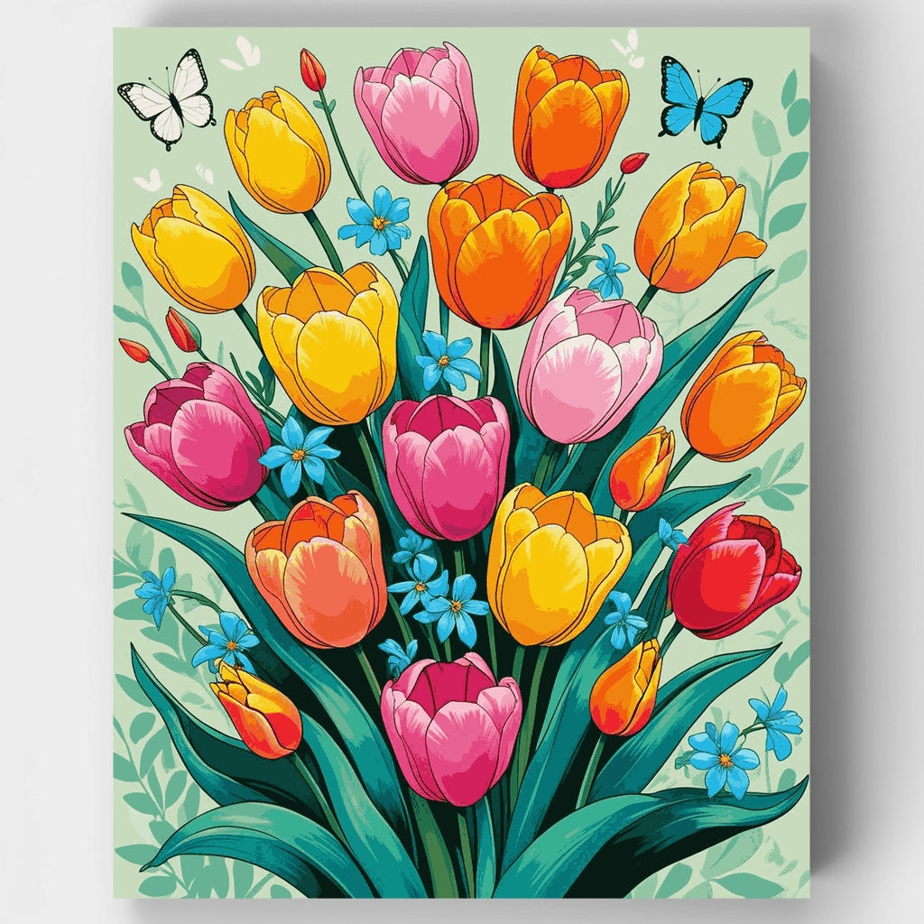 Ramo de tulipanes primaverales vibrantes - Kit de pintura por números — Estándar